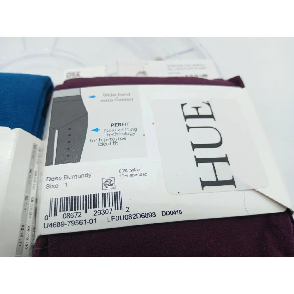 Hue Opaque Tights Perfit Lot 2 Size 1 XS S Blue Burgundy Opaque Wide Band USA - Picture 8 of 8